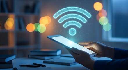 Stay Connected Wifi Symbol and Tablet for Seamless Internet Access and Communication