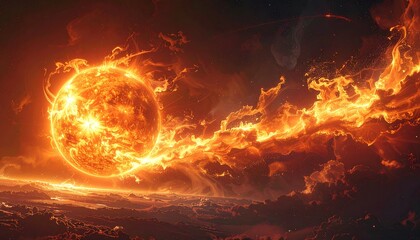 Fiery orb streaks across dark background