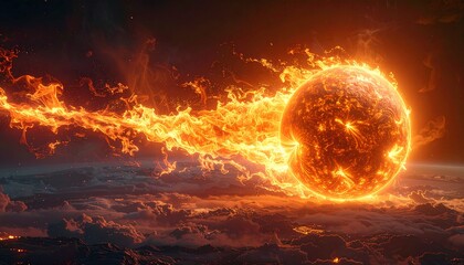 Fiery orb streaks across dark background