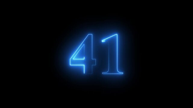 Abstract glowing Neon 41 number educational mathematics text icon animation on black background. a dynamic motion and glowing neon number countdown icon animation.	
