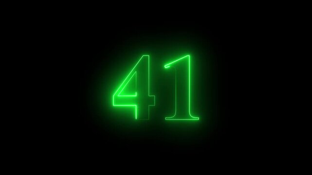 Abstract glowing Neon 41 number educational mathematics text icon animation on black background. a dynamic motion and glowing neon number countdown icon animation.	