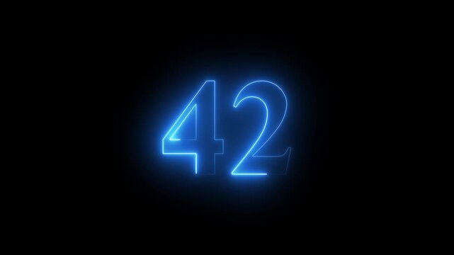 Abstract glowing Neon 42 number educational mathematics text icon animation on black background. a dynamic motion and glowing neon number countdown icon animation.	