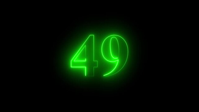 Abstract glowing Neon 49 number educational mathematics text icon animation on black background. a dynamic motion and glowing neon number countdown icon animation.	