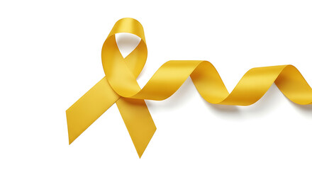 Gold Ribbon Symbolizing Hope and Awareness on a White Background