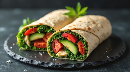 chicken sandwich and vegetable wrap meal