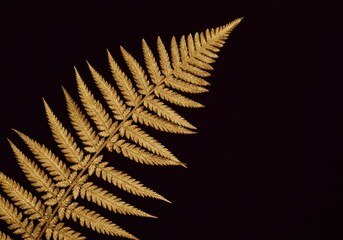 Naklejka premium A stylized botanical image featuring a shimmering gold fern branch. Elegant detail and texture creating a rich, metallic nature pattern ,decorative ,branch ,wealth