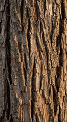 Obraz premium Close up macro shot of rough, weathered tree branch bark. Shows deep furrows, texture, and natural patterns of old wood ,material ,texture ,backdrop