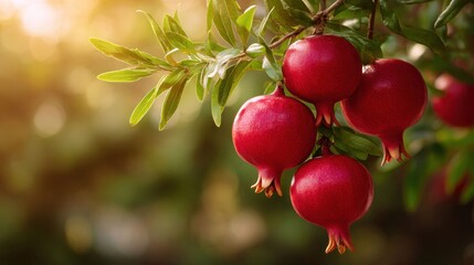 Obraz premium Close-Up Shot of Cluster of Ripe Red Pomegranates on Green Background