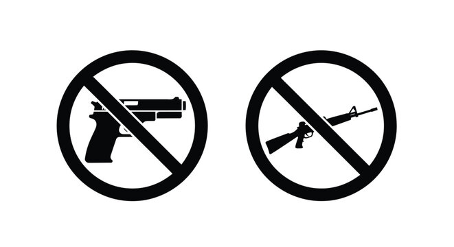 Prohibited items no firearms or weapons allowed circular warning signs