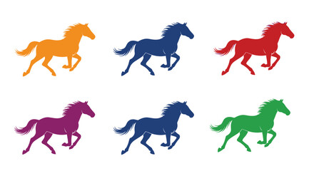 Colorful horse silhouettes showcasing vibrant hues in a dynamic running pose