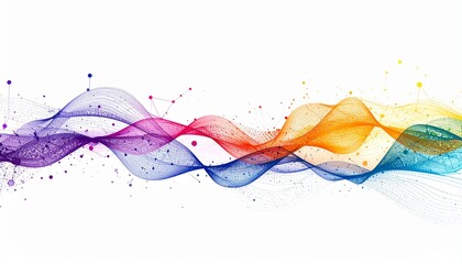 Colorful waves dance against stark white