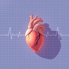 Isekai anime style illustration a human heart on an ECG graph background. Gentle, soft light, diffused shadows, subtle illumination, and expressive composition
