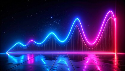 Neon graphs rise illuminated darkly