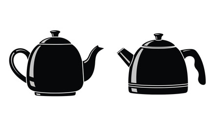 Two black teapots shown in a simple graphic silhouette style illustration