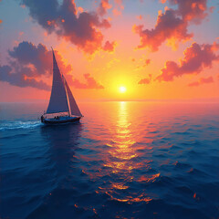 sailing boat at sunset