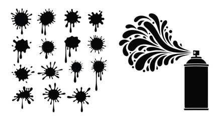 Various black spray paint splatters and a can in action design