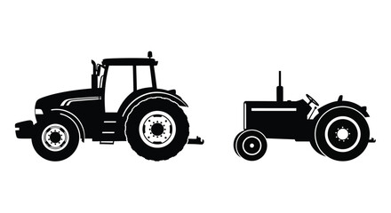 Black silhouette depictions of two different agricultural tractors side by side
