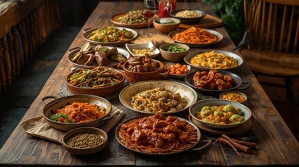 Festive Dinner Table with Variety of Dishes