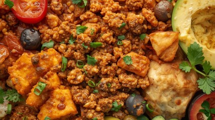 Colorful Plate of Spicy Vegetable and Grain Dish