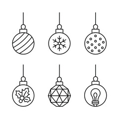 Vector Set of Decorative Christmas Balls In Outline