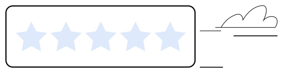 Five stars inside a rectangular frame with a cloud nearby. Ideal for rating, feedback, quality, review, satisfaction, performance, trust. Represents a simple flat metaphor