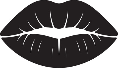 Black silhouette of full lips with defined creases and a white open mouth kiss