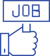 Hand holding a sign with the word job in blue outline style representing employment opportunities and career search