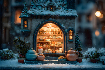 Fairytale winter christmas window and christmas object