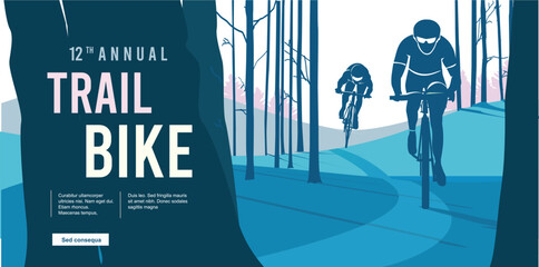Premium editable vector file trail bike sport with beautiful forest scene in the background best for your digital design and print mockup