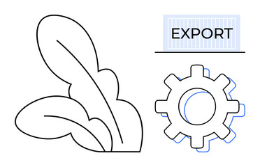 Leaves, industrial gear, and export container icon emphasize agriculture, industry processes, and global trade. Ideal for agriculture, logistics, production, economy trade sustainability business