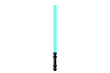 Cyan laser sword or fantasy weapon with glowing blade and black hilt, futuristic sci-fi light beam, transparent background