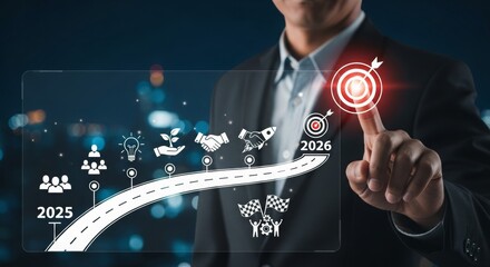 Businessman selecting target on digital dashboard for future planning  