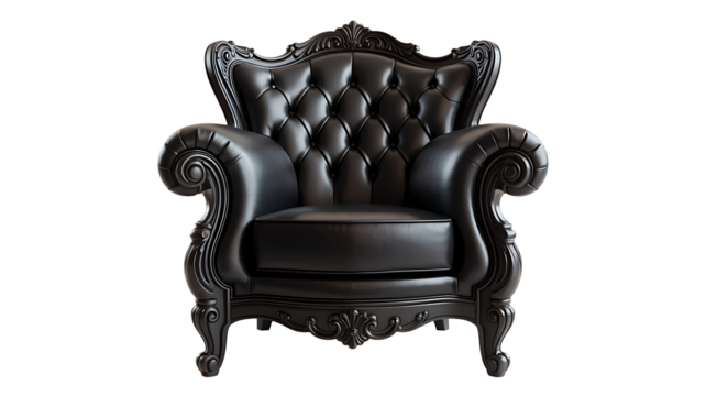 HD realistic black luxury armchair isolated on white png
