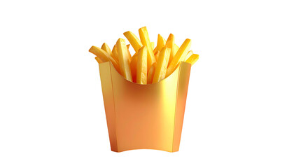 Golden-hued, stylized illustration of a full container of crispy, salty, fried potato strips