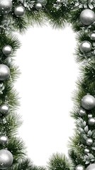 Festive Christmas Wreath Frame with Silver Ornaments and Snow