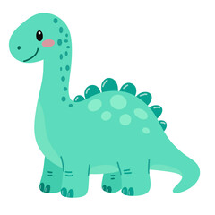 Cute Green Brontosaurus Cartoon Character Illustration