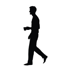 Silhouette of Man Walking Barefoot, Holding a Mug for Casual Home or Morning Scene
