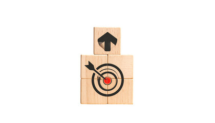 Wooden blocks arranged in a target shape with an arrow, surmounted by an upward arrow
