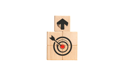 Wooden blocks arranged in a target shape with an arrow, surmounted by an upward arrow