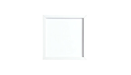 A simple, empty white square picture frame against a stark black background