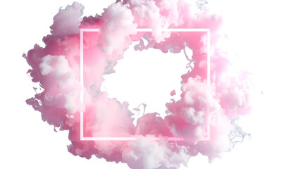Pink clouds surround a square neon frame with a central void on a black background