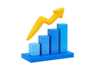 3d minimal data analysis icon. soaring finances. Strengthening currency. A bar graph with an arrow rising. 3d illustration.