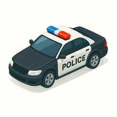 Detailed isometric police car illustration isolated on white. Emergency patrol vehicle for law enforcement and public safety concepts