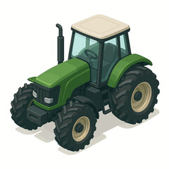 Obraz premium A modern green agricultural tractor shown in a detailed isometric vector illustration, isolated on a white background for farming industry concepts