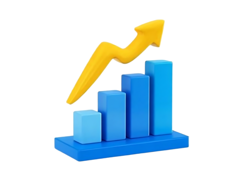 3d minimal data analysis icon. soaring finances. Strengthening currency. A bar graph with an arrow rising. 3d illustration.