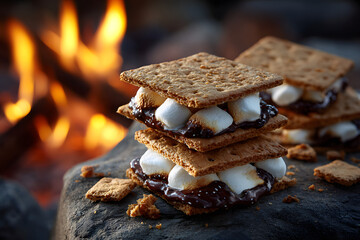 Cooking smores on a campfire