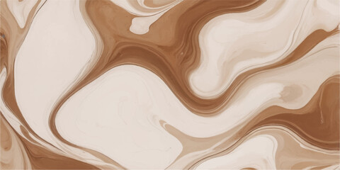 Flowing dark melted chocolate with a creamy smooth texture forms a sweet brown liquid dessert swirl pattern