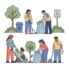 Diverse group of people cleaning up the environment together.