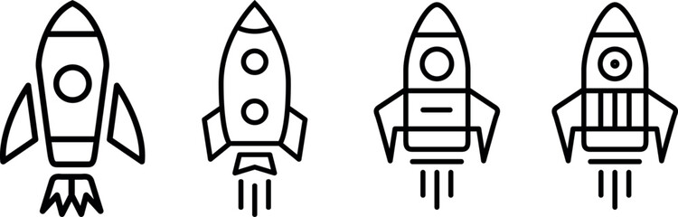 Startup icon concept. Rocket set line art. Rocket set silhouette.