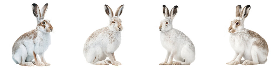 Arctic Hare - Winter White - Isolated on White Background